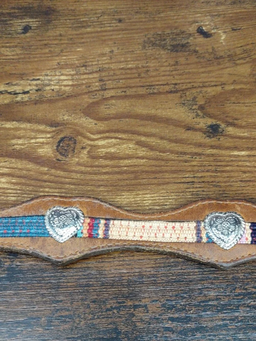 Western-Style Leather Belt w/ Silver Heart Conchos